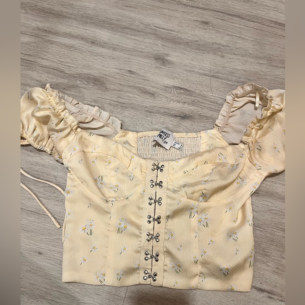 Princess Polly corset milkmaid top in floral yellow print size 4
